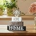 Smile 4 Pcs Farmhouse Wooden Tabletop Decor Home Tiered Tray Decoration, Rustic Retro Neutral Wood House-Shaped Block Sign, Centerpiece Suitable for Home Shelves Fireplace Mantels