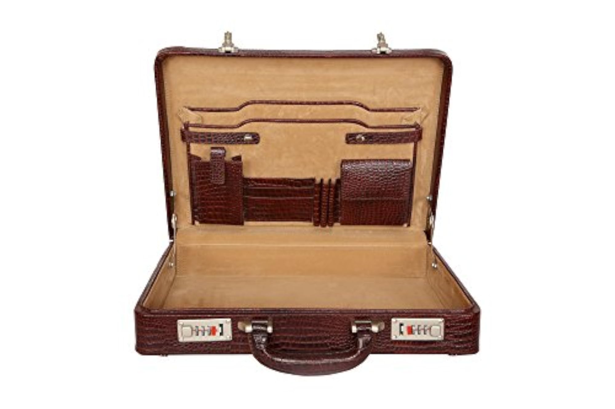 Luxurious Genuine Leather Attache Case Briefcase, Coffee-Brown