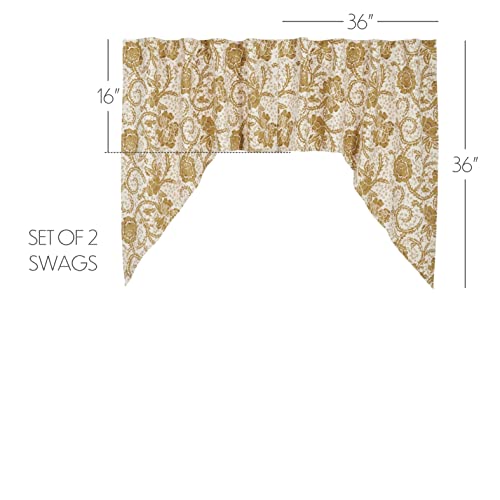 VHC-Brands-Dorset-Farmhouse-Kitchen-Swag-Valance-Curtain-Panels-Floral-Gold-36x36x16-Set-of-2 VHC Brands Dorset Farmhouse Kitchen Swag Valance Curtain Panels Floral Gold 36x36x16 Set of 2