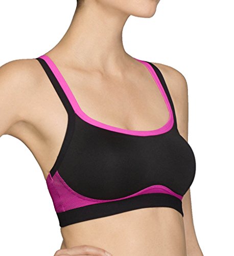 Josie by Natori Women's Amp'd Sport Cami with Removable Pad, Black/Pink Lightening, 32D/DD
