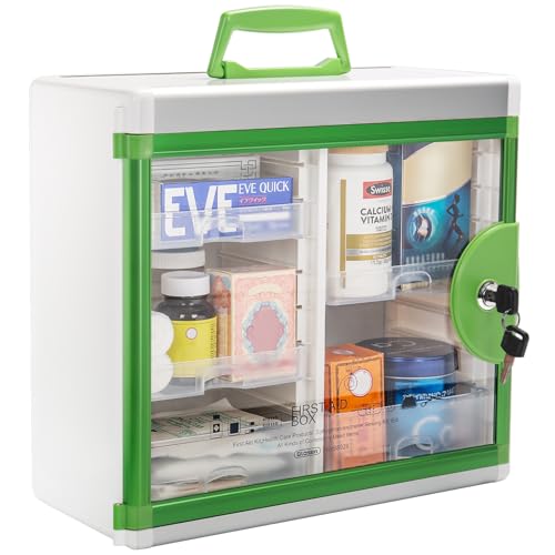 Glosen Locking Medicine Cabinet Wall Mounted and Portable Storage Container Big Capacity Green