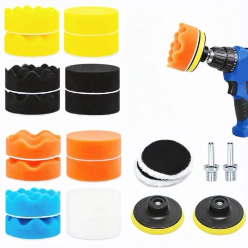 22 Pcs 3 Inch Car Drill Polishing Pads Buffing Pads for Drill with M10 Adapter Car Polishing Kit Sponge Wool Buffer Attachment for Auto Sanding Waxing and Polishing