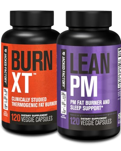 Jacked Factory Burn XT Thermogenic Fat Burner & Lean PM Nighttime Weight Loss Supplement for Men & Women 120 Veggie Diet Pills