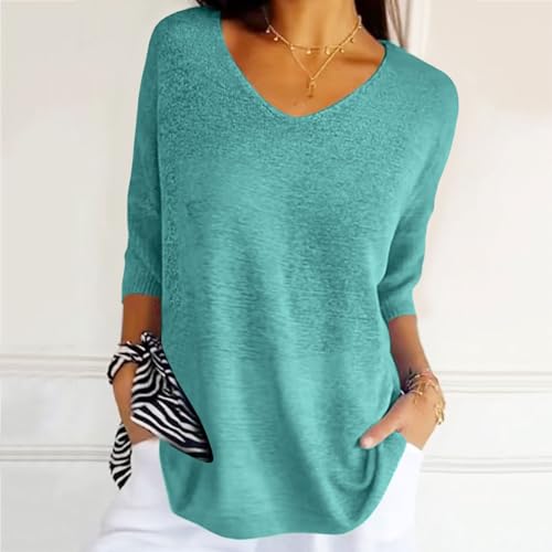 Generic Women Spring Casual 3/4 Sleeve Solid Color V Neck Loose Pullover Knit Fall Sweaters Tops Absolutely Fabulous2