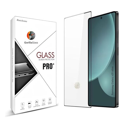 Image of BATCHONE Tempered Glass Screen Protector Compatible For Samsung Galaxy S25 Ultra 5G (Black) Edge To Edge Full Screen Coverage 9H With Easy Installation Kit,Pack Of 1