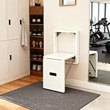 uyoyous Wandklappstuhl Klappstuhl Hocker Wandhocker Weiß Wandmontierter Schuhwechselhocker Belastbar bis 150 kg, Hocker Versteckte für Schnelle Schuhwechsel oder Ruhepausen für Eingangsbereiche