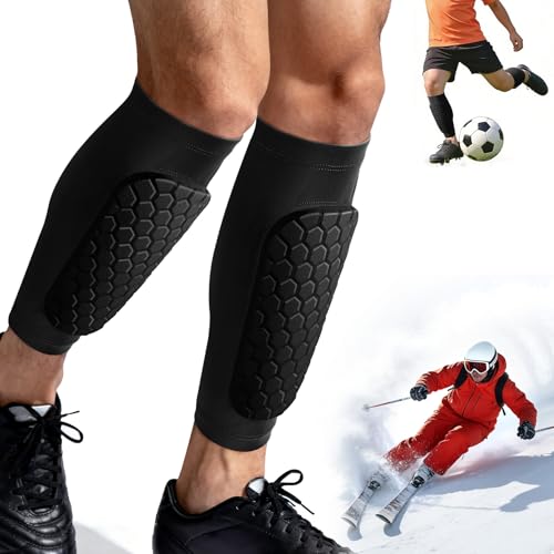 XZQTIVE Soccer Shin Guards Shin Defender for Kids Youth Adult, Ski Shin Guards Calf Compression Sleeve with Honeycomb Shin Pads