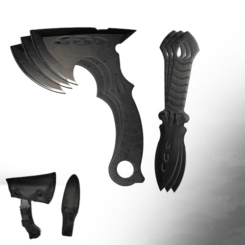 Swords and more Wurfmesser & Wurfäxte Set 6-teilig – 3 Messer + 3 Äxte mit Nylon Tasche – 3Cr13 Stahl Throwing Set für Zielwerfen, Training & Outdoor