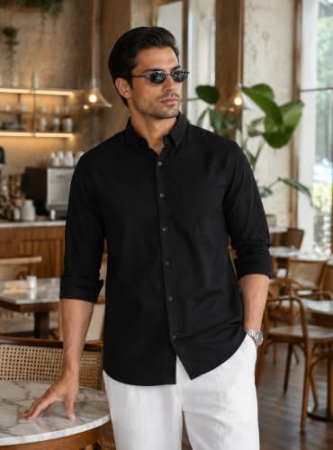 Image of Majestic Man Men's Solid Pure Cotton Casual Shirt - Slim Fit | Full Sleeves | Soft & Breathable Fabric
