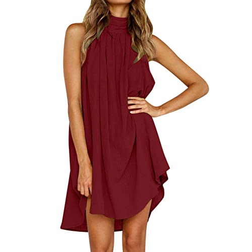 Robe à bretelles d'été pour femme - Coupe mini irrégulière swing dress unie