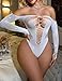 Woman Off Shoulder Diamond Strapless Lingerie Long Sleeved Bikini Hot Stamping Sexy One-Piece Hollow Mesh Clothing（White）