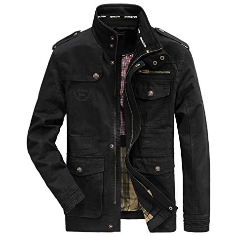 MERCIYD Men's Classic Jacket Pure Cotton Military Jacket Multi-Pocket Casual Coat, black, XS Cover