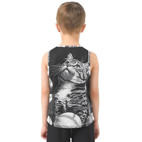 Boys' Tank Top Shirt Baseball Cat with Black Background Sleeveless T-Shirts3