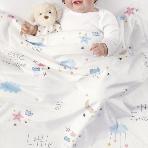 Image of CREVENT Cuddly Soft and Warm Mink Baby Blanket with Sherpa Backing, Gift Packaging with Bow for Newborns, Toddlers, Cot, Pram (75 x 100 cm, Little Dream)