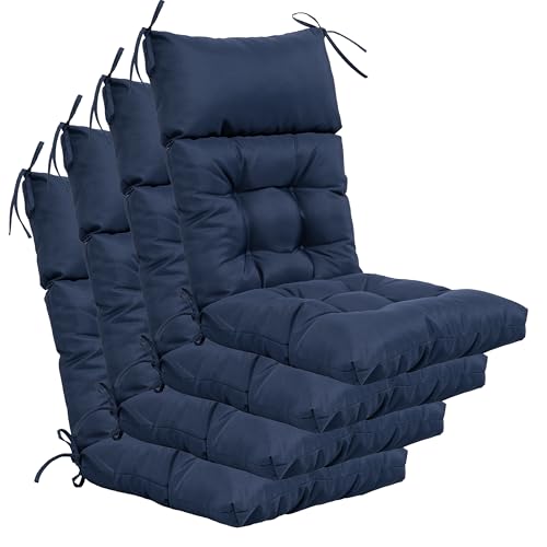 Image of QILLOWAY Outdoor Rocking Chair Cushions Set of 4, 100% Polyester Waterproof Patio Rocking Chair Cushion, High Back Weatherproof Chair Pad for Adirondack & Outdoor Furniture, Navy