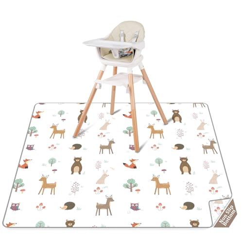 Image of CLYMENE Splat Mat for Under High Chair | 51x51 Inch Anti-Slip Baby Splash Mat | Waterproof & Washable Spill Mat for Highchair Floor and Infant Play (Woodland Tale)