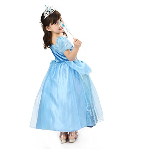 Sincere Party Girl's Blue Princess Fancy Dress with Crown and Wand, Princess Dress Up Costume for Girl's 2-3 years - Image 3