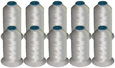 10-Cone Rayon Machine Embroidery Thread Kit - 10 White Cones - 1100 Yards - 40wt