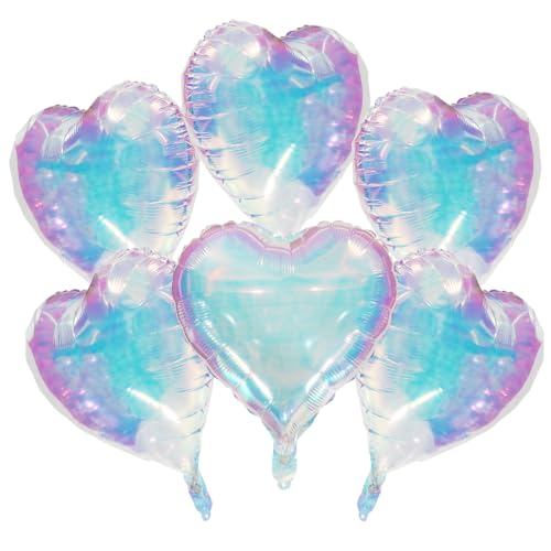 Image of 18 Inch Clear Transparent Iridescent Heart Balloon, Love Rainbow Crystal Heart Shaped Balloons for Valentines Day Wedding Bridal Shower Baby Shower Birthday Party Decorations Supplies