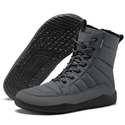 Best Wide Toe Box Winter Boots for Comfort 11 Men's Winter Barefoot Boots Barefoot Snow Boots with Wide Toe Box Zero Drop Sole Warm Water Repellent Minimalist Sneakers(Dark Grey,12.5)