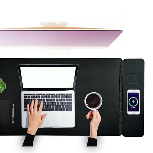 METAFY【大型デスクマット+ワイヤレス充電】ワイヤレス充電 デスクマット マウスパッド 【4台同時充電 最大15W】 リバーシブル フェルト レザー 無線充電 大型 ノートPC デスクトップ オフィス ビジネス ゲーミング