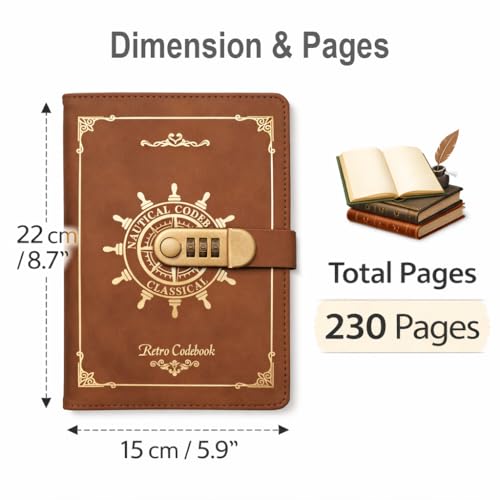 Image of STORE 2508 Vintage Finish Lock Diary with 3-Digit Metal Combination Lock | A5 Retro Codebook Journal | PU Leather Notebook with 230 Pages | Secret Password Diary for Writing Notes Gifts (Brown Retro)