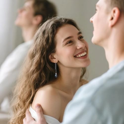 Tahitian Black Pearl Earrings with Lab Grown Diamond Long Threader Earrings for Women 18K White Gold Plated Silver Jewelry Gifts for Women4