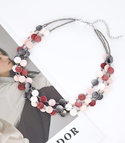 Noessla Layered Beaded Chunky Necklace For Women Boho Two-Color Shell Statement Necklace Fashion Collar Costume Jewelry Gifts For Mum(Pink) #TOP1
