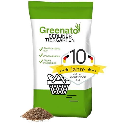 5 kg Rasensamen schnellkeimend Greenato Berliner Tiergarten - für Zierrasen Spielrasen Schattenrasen oder Trockenrasen Rasensaat geeignet für alle Rasenflächen - reicht für 200 m