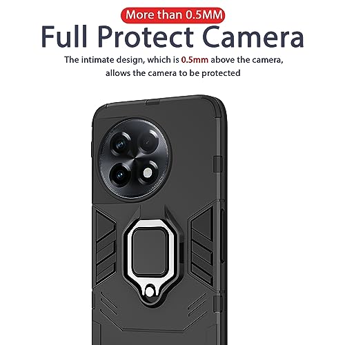 Image of Pikkme OnePlus 11 5G Back Cover | D5 Tough Armor Bumper | 360 Protection Case | Ring Holder Stand Case for OnePlus 11 5G (Black)