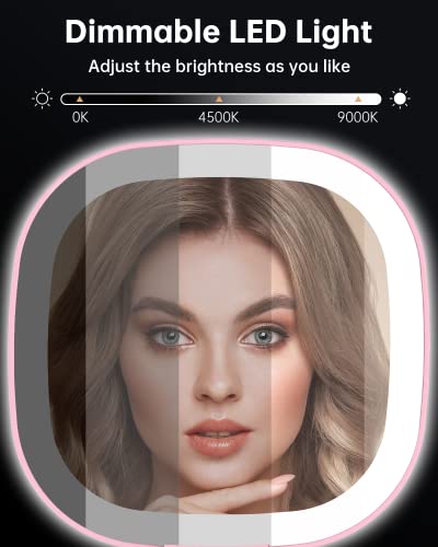 Gospire Rechargeable Travel Makeup Mirror With Lights And Magnification 1X/10X, Led Compact Mirror With 3 Light Colors & Adjustable Brightness, Small Vanity Mirror Handheld For Purses – Pink #TOP4