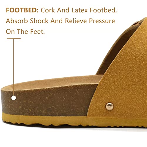 Oncai Womens Comfortable Sandals Knock Off Clogs Sandals Women Dressy Summer Flat With Arch Support Two Strap Slip On Adjustable Buckle Slides Shoes For Women Yellow Size 8.5 #TOP3