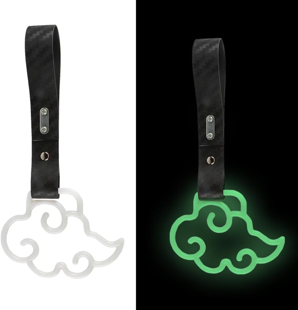 Q1-TECH, JDM Tsurikawa Ring Japanese Subway Train Bus Car Handle Anime Cloud Shaped Handle Hand Strap Rear Front Bumper Warning Rings Drift Charm Drift Car Accessory (Glow in Dark/Carbon Strap)