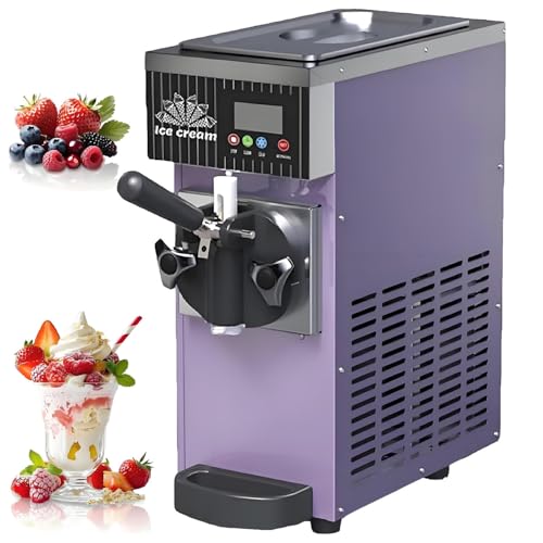Máquina de helado suave de un solo sabor de 450 W, máquina comercial para hacer helados, producción de 4-5 L/H, limpieza con un solo clic, para restaurantes, tiendas de aperitivos y bares. Purple-220V