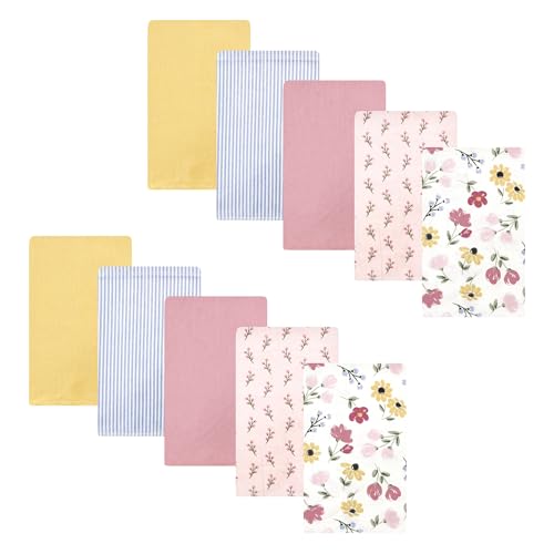 Image of Hudson Baby Unisex Baby Cotton Poly Flannel Burp Cloths, Soft Painted Floral 10 Pack, One Size