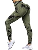 OMKAGI Women Scrunch Butt Lifting Leggings Seamless High Waisted Workout Yoga Pants(M,88-Army Green Tie Dye)