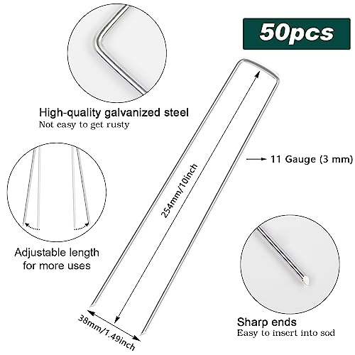 Image of FEED GARDEN 10 Inch 50 Pack Galvanized Landscape Staples 11 Gauge Anti-Rust Garden Stakes Landscaping Fabric SOD Pins Yard Stakes for Weed Barrier Fabric