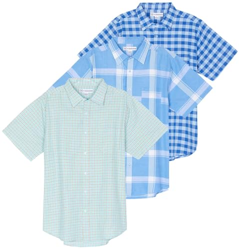 Real Essentials 3 Pack: Men's Regular-Fit Short Sleeve Woven Button Down Shirt with Pocket (Available in Big & Tall)