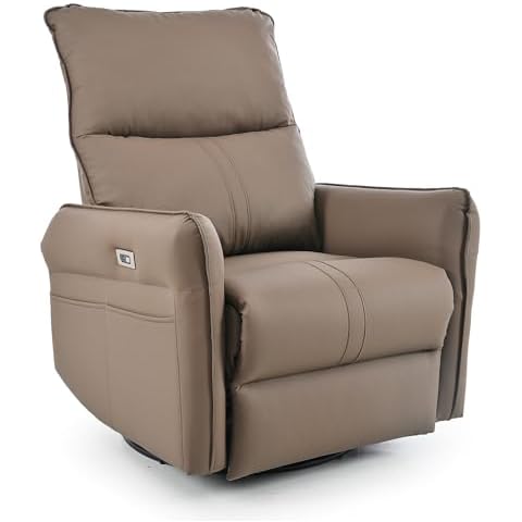 270° Power Swivel Rocker Recliner Chair for Adults, Upholstered Faux Leather Electric Recliner for Small Spaces, Single Sofa Recliner for Living Room & Bedroom Brown Cover