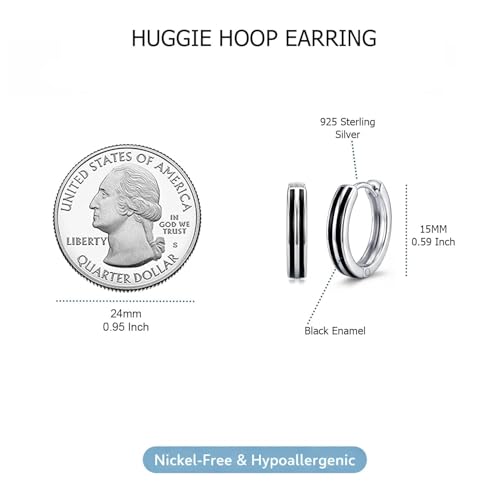 Image of TRUESILVER ACPL 925 Sterling Silver Hoop Earrings for Men | BIS Hallmarked Huggie Hoop Earrings | Minimalist Vintage Chunky Silver Hoops for Men