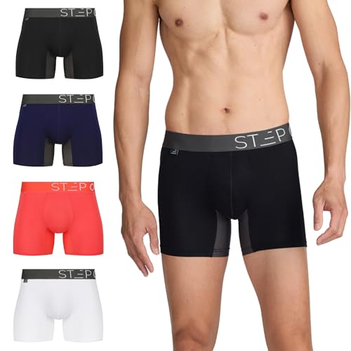 STEP ONE Mens Underwear Trunk Briefs, 4 Pairs, Viscose from Bamboo Underwear, Moisture Wicking 3D Pouch + No Ride Up Trunks