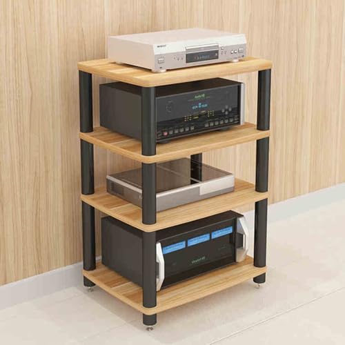FHSLKXIM Höhenverstellbarer Av-Medienständer Für Wohnzimmer/Büro/Heimkino, Walnussholzschrank Mit Offenem Design, Ideal Für HiFi-Anlagen, Walnussholz, 4 Ebenen, 23,6 cm