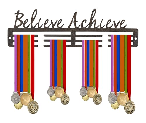 Image of NAITIK CREATION Medal Hanger for Wall - Medal Holder Display Hanger | Holds Up to 65 Medals | Sports Medal Display | Medals Hanger | Premium Antique Golden (Believe Achieve)