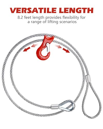 Sparkwhiz 11033106 Single Leg Wire Rope Sling 1.6T/3500Lbs Rated Load 8.2 Feet Length thumb #1