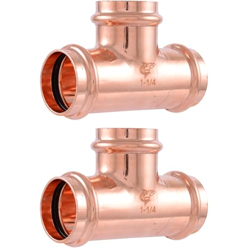 Image of SharkBite 1-1 /4 x 1-1 /4 x 1-1 /4 Inch Copper Press Tee, Plumbing Fitting, Pack of 2, UPR0835X2