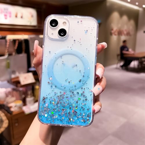 Coque paillettes pour iPhone 15 Pro Max transparente et magnétique bleu