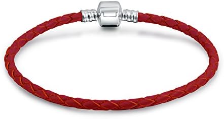 Bling Jewelry Red Weave Braided Genuine Leather Starter Charm Fits European Beads Bracelet For Women .925 Sterling Silver Barrel Clasp
