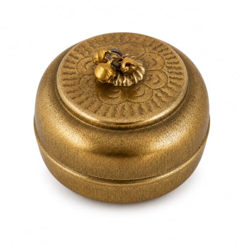 Image of Handcrafted vintage Items Antique Brass Katordan | Round Shape Mini Box For Multi Uses Puja, Roli, Chandan, Haldi, Sindoor, Turmeric, Masala | Mini, 6L x 5W x 5H cm, Pack of 1.