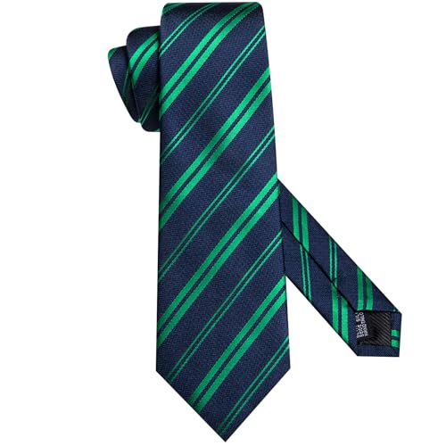 Image of Dubulle Mens Paisley Blue Green Striped Tie and Handkerchief Cufflinks Tie Set for Men Wedding Business Formal