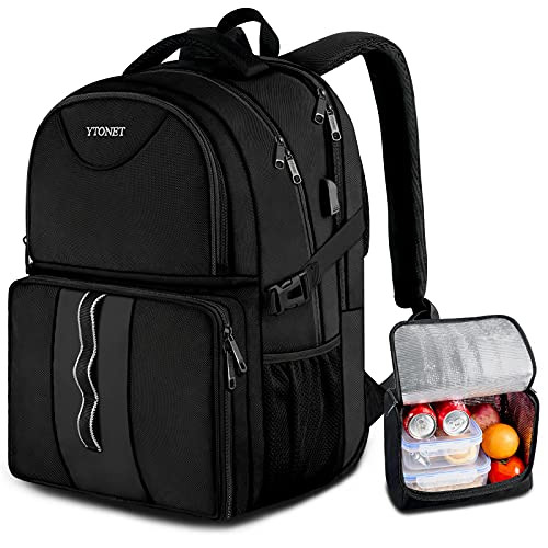 Lunch Backpack, Removable Lunch Box Backpack Insulated Cooler Backpack with USB Port, 15.6 Inch Laptop Backpack for Men Women, School Backpack Bookbag for College Work Commuter Picnic, Black
